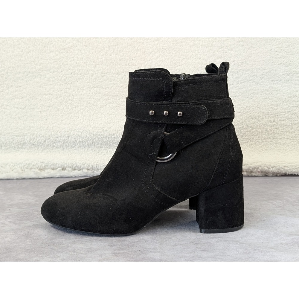 Kelly & Katie Thelima Black Faux Suede Studded Ankle Boots Womens 8 Block Heel